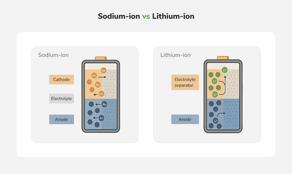 Image showing how sodium-ion and Lithium-ion batteries work